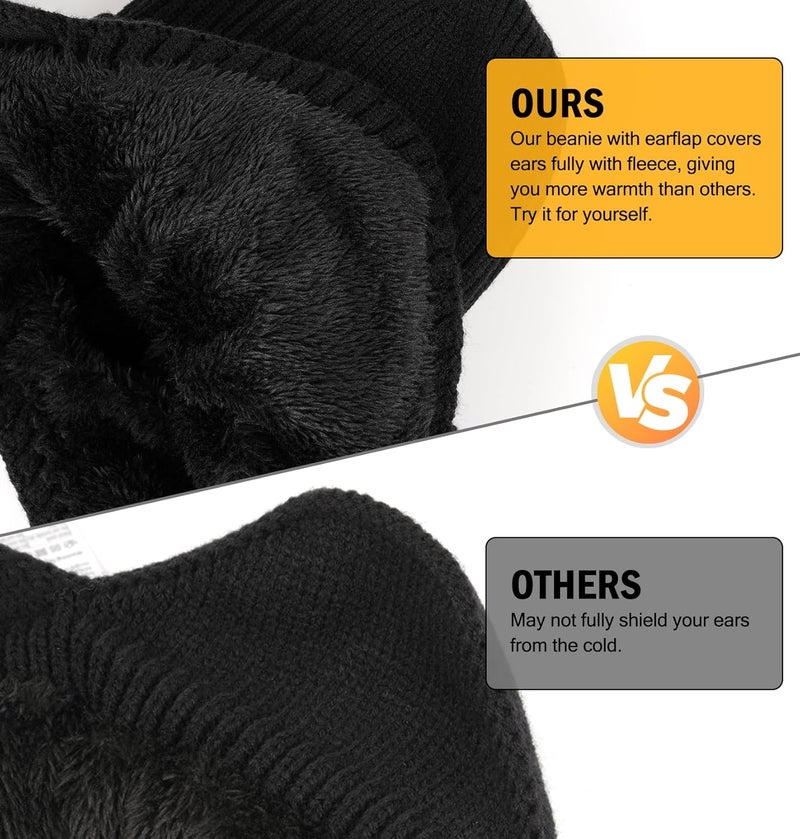 Wmcaps Winter Beanie with Brim and Ear Flaps, Outdoor Warm Fleece Lined Knit Hat Stocking Caps for Men Women - Image 2